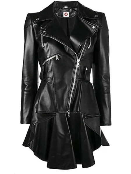 Takitop Medusa Black Peplum Fashionable Designer Genuine Leather Jacket Women Missy Plus Size