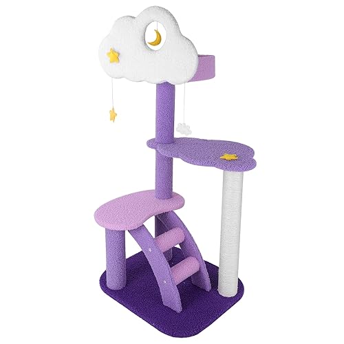 Lucky Monet 43 Inches Cat Tree Tower for Indoor Cats, 3-Layer Purple Cute Purple Pink Cat Tree Unique Cat Condo with Scratching Post - 43 Inch Cat Tree