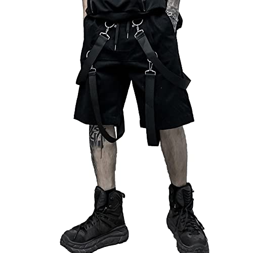 XYXIONGMAO Men's Cyberpunk Shorts Techwear Sweatpants Slacks Hip Hop Streetwear Jogger Tactical Cargo Pants Overalls - XX-Large - Black