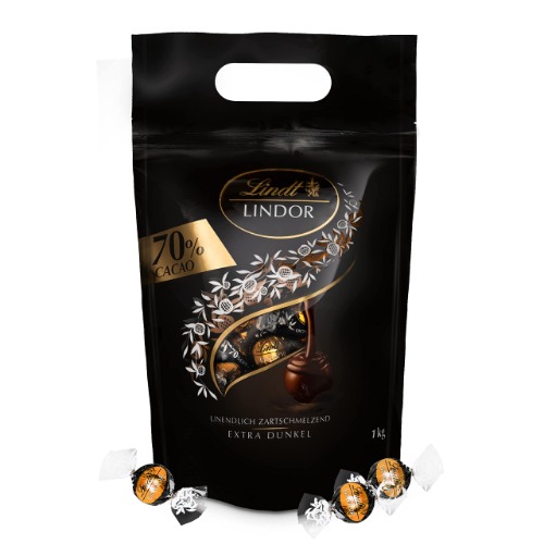 Lindt bombones LINDOR chocolate negro al 70% MAXI BAG, chocolate negro, delicioso bombón con interior de chocolate cremoso, 1KG