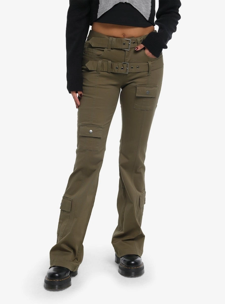 Social Collision Army Green Double Belt Cargo Pants