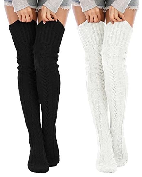Leoparts Women's Cable Knitted Thigh High Boot Socks Extra Long Winter Stockings Over Knee Leg Warmers