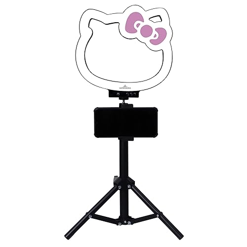 Impressions Vanity Hello Kitty 10 Inch RGB Desk Ring Light with Stand and Phone Holder, LED Selfie Lights with Rainbow Color Modes, Noise Sensor Provide Light Affect to Music Beat Perfect for TikTok