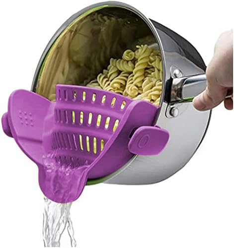 Kitchen Gizmo Snap N Strain Pot Strainer and Pasta Strainer - Strainers and Colanders - Adjustable Silicone Clip On Strainer for Pots, Pans, and Bowls - Kitchen Colander - Purple - Purple