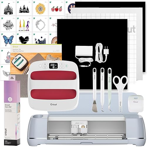 Cricut Maker 3 & Digital Content Library (30 Images) - Smart Iron-On Bundle, Includes 5-Piece Tool Set, EasyPress 2 Heat Press, EasyPress Mat, & Smart Holographic Iron On Roll (Blue) - Smart Iron On Bundle