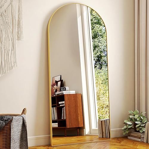 HARRITPURE 71"x30" Arched Full Length Mirror Free Standing Leaning Mirror Hanging Mounted Mirror Aluminum Frame Modern Simple Home Decor for Living Room Bedroom Cloakroom, Gold - Gold-rect Edge - 71"x30"