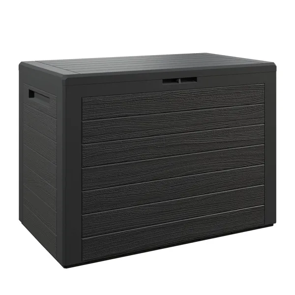 Deuba Waterproof Garden Storage Box 190L, Shed Porch Plastic Wood Effect Container Chest with Lockable Lid Anthracite