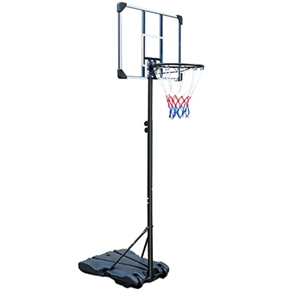 HIONRE Portable 7ft Basketball Transparent Backboard Hoop Net Set Professional Outdoor Basketball Stand with Wheels ,Adjustable High 165cm-213cm, Black
