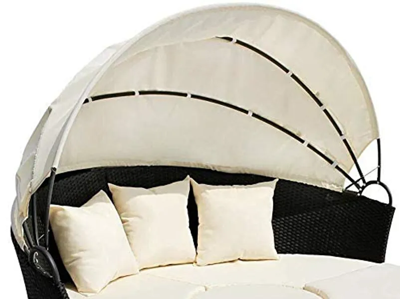 Universal Rattan DayBed 180cm Diameter Replacement CREAM Canopy with Sleeves that thread onto the Canopy Poles Framework for a Smart Concealed Finish Heavyweight Polyester Waterproof Material