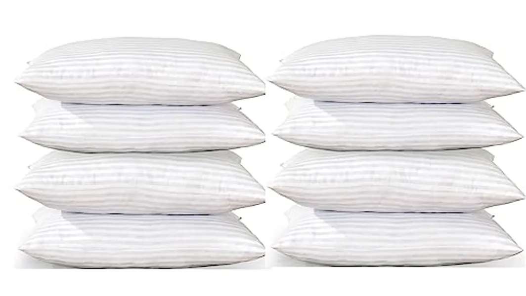 Stripe Pillows Hotel Quality Luxury Hollow Fibre Stuffed Anti-Allergy Pillows Designed for Back Stomach & Side Sleeper Bed Pillows-Bounce Back Support Soft Pillow-Standard Size 74x48cm (Pack of 8)
