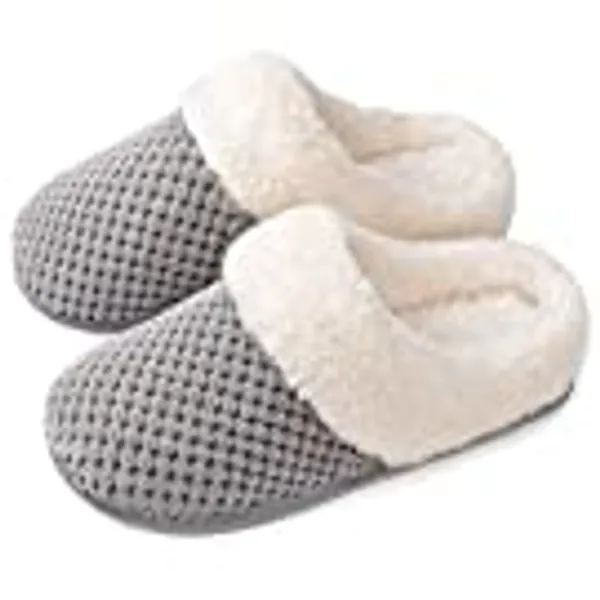 ULTRAIDEAS Comfy Coral Fleece House Slippers for Women with Memory Foam, Slip-on House Shoes for Indoor and Outdoor Use