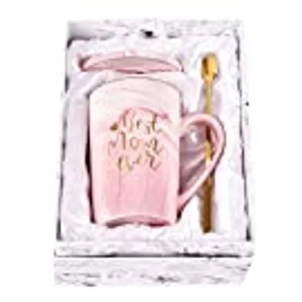 Best Mom Ever Coffee Mug Mom Mother Gifts Novelty Gifts for Mom from Daughter Son Women Mom Gifts for Mom Mother Valentines Day Gifts for Mom Printing with Gold 14Oz with Exquisite Box Packing Spoon