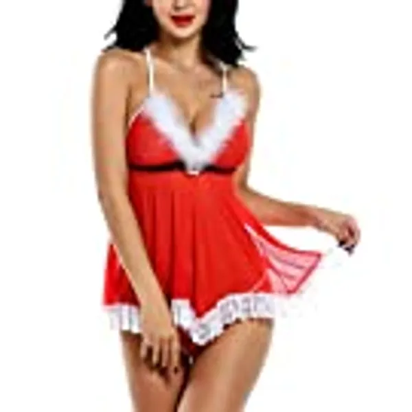 Avidlove Womens Christmas Lingerie Red Santa Babydolls Chemises Set