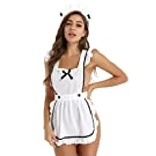 YiZYiF Womens Sexy Maid Uniform Set Lingerie Cosplay Apron Babydoll Dress Outfits