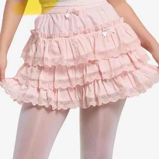 Pink Lace Bow Tiered Skirt