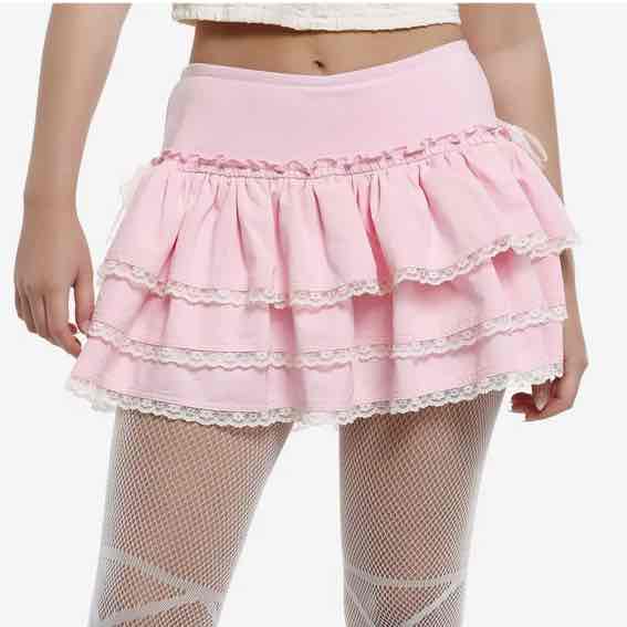 Sweet Society Pastel Pink Cream Lace Trim Tiered Skort