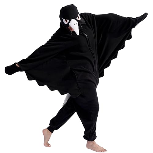 ofodoing Adult Animal Crow One-piece Pajamas Cosplay Animal Homewear Sleepwear Jumpsuit Costume for Women Men - Black - Medium