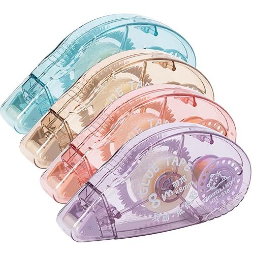 HUIRUSO 4 Pack Double Sided Tape Roller, Scrapbook Supplies, Glue Tape Roller for Crafts, Double-Sided Adhesive Tape Runner for Scrapbooking, School Office Journaling Supplies (0.31 in X 26.25 ft) - 4