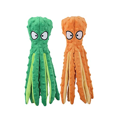 HGB Squeaky Dog Toys, Octopus No Stuffing Crinkle Plush Dog Toys to Keep Them Busy, Interactive Dog Chew Toys for Puppy Teething, Large Dog Toys for Large Medium Small Breeds, Pet Toys, 2 Pack - Octopus Yellow & Green