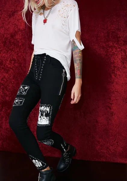 Stitch Bitch Lace-Up Patch Jeans | Medium
