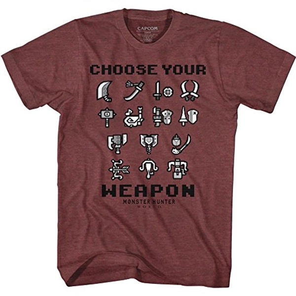 Monster Hunter Choose Your Weapon Vintage Maroon Heather Adult T-Shirt Tee