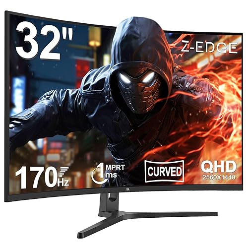 Z-Edge 32 inch Curved Gaming Monitor, 16:9 QHD 2K 2560x1440 170/144Hz 1ms Frameless LED Gaming Monitor, AMD Freesync Premium Display Port HDMI - UG32 QHD 2K Curved
