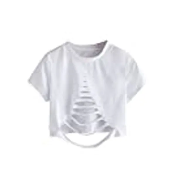SweatyRocks Women's Short Sleeve Cutout Tee Shirt Distressed Crop Top