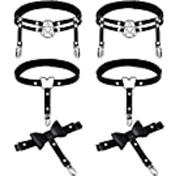 6 Pieces Adjustable Garter Belt with Anti Slip Clips Elastic Punk Gothic Thigh Ring Garter Star Shaped Butterfly Knot Leg Garters Heart Shaped Leg Ring for Women Girls