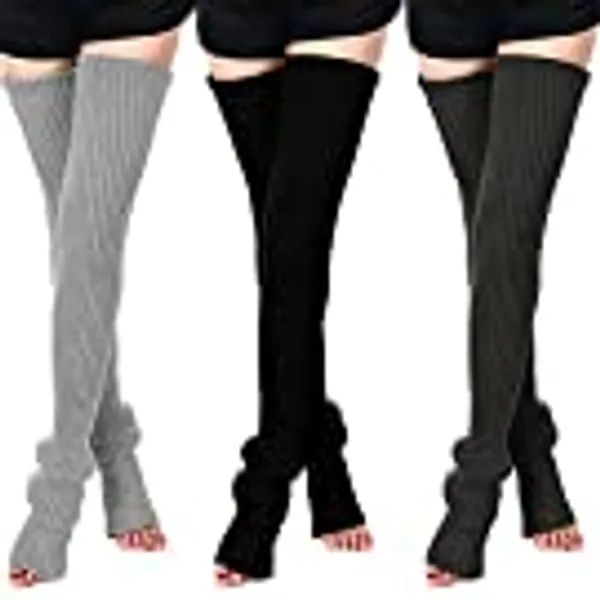 SATINIOR Leg Warmers 3 Pairs Thigh High Leg Warmers Knit Warm Long Leg Warmers Sweater Leg Warmers Women's Leg Warmers
