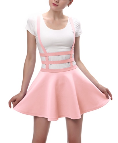 Urban CoCo Womens Elastic Waist Pleated Short Braces Skirt - Small Pink