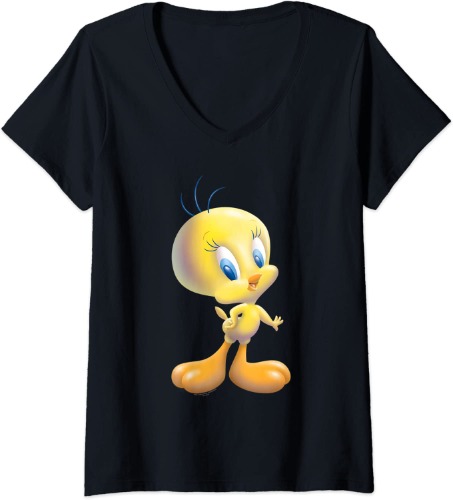 Womens Looney Tunes Tweety Bird Airbrushed V-Neck T-Shirt