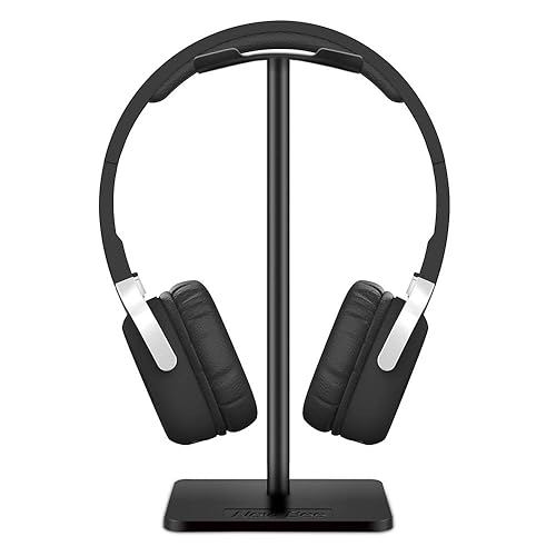 New bee Headphone Stand Headset Holder Earphone Stand with Aluminum Supporting Bar Flexible Headrest ABS Solid Base for All Headphones Size (Black) - Black