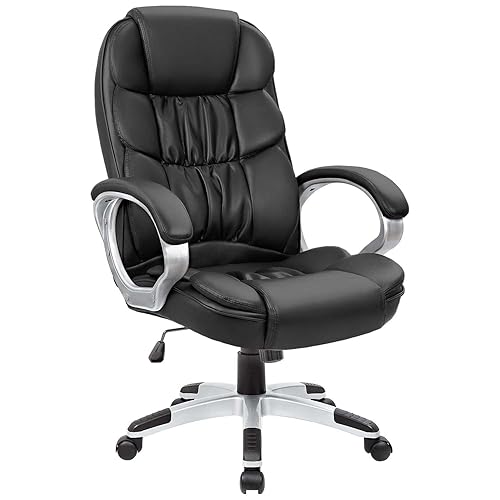 Homall Office Chair High Back Computer Desk Chair, PU Leather Adjustable Height Modern Executive Swivel Task Chair with Padded Armrests and Lumbar Support (Black) - Black