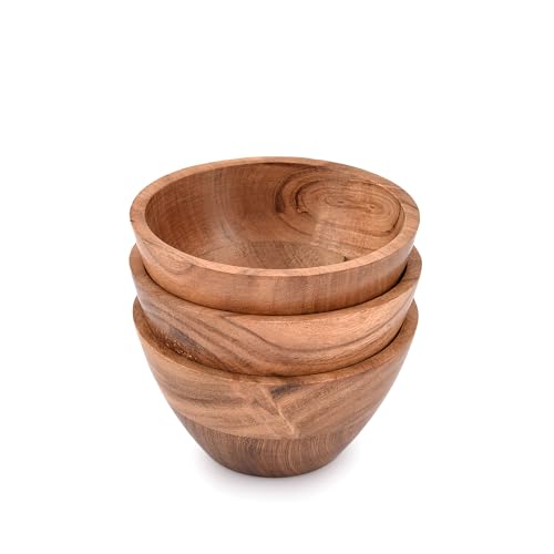 EDHAS Bowl Set of 3 Handmade Acacia Wood for Nuts, Candy, Appetizer, Snacks, Olive and Salsa Ideal for Dinner Parties & Family Gatherings (12.7cm x 12.7cm x 6.99cm)