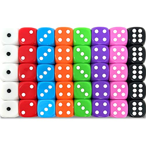 Smith’s® 40 Pack of Eco Friendly Dice | 16MM | 6 Sided Dice | No Harmful Materials | Rounded Edges for Smoother Rolling | 8 Beautiful Custom Colours - Multicoloured - 40 Pack