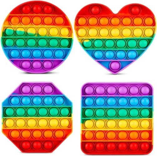 Fidget Toys Heart, Octagon,Round, Square 4pc Multipack Set Squeeze Sensory Pop Bubble Toys For Kids ,Teens & Adults Autism & Special Needs Stress Reliever Push Pop Rainbow Poppet Toys (Style 2) - Style 2