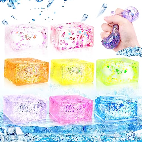 2Pcs Stress Balls, Fidget Toy for Kids and Adults, Stress Relief Sensory Toys, Large Ice Cube Sensory Balls Stress Toy, Enhances Grip Strength Squeeze Ball, Party Bag Fillers for Kids (Color Random)