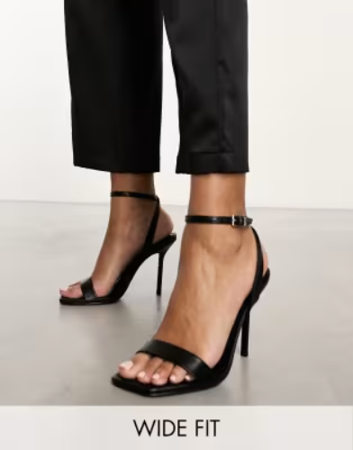 ASOS DESIGN Wide Fit - Nali - Sandales à talon minimalistes en similicuir - Noir
