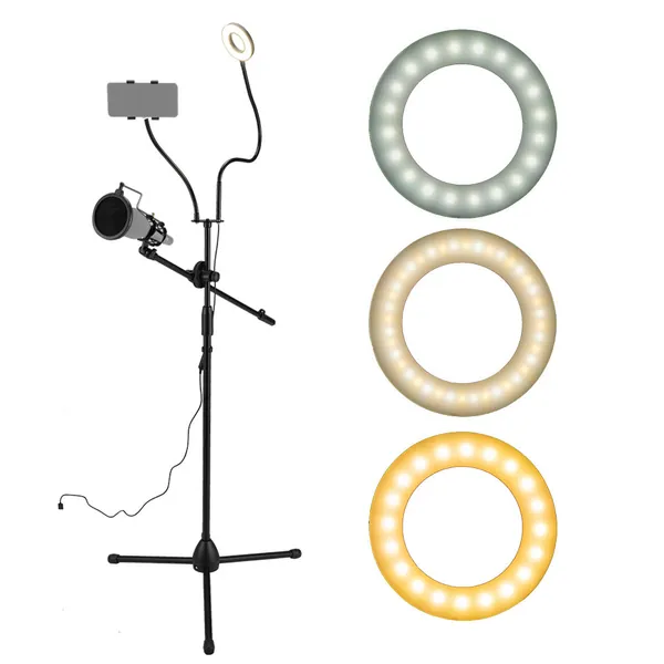 3.5 Selfie Ring Light with Tripod Stand & Cell Phone Holder & Mic stand & Pop Filter for Live Stream / Makeup Compatible with iPhone and Android Smartphone