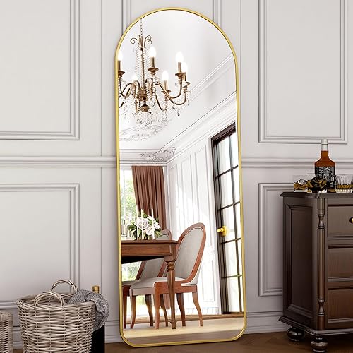 HARRITPURE 64"x21" Arched Full Length Mirror Floor Mirrors with Aluminum Alloy Frame Free-Standing Wall Mounted or Leaning Large Bedroom Dressing Mirror Modern & Contemporary Decor for Home,Gold - Gold-round Edge - 65"L x 22"W