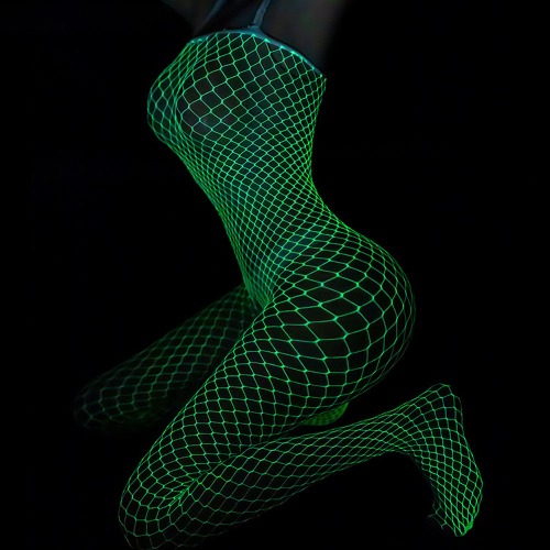Glowing Fishnet Bodysuit with Straps - White / S