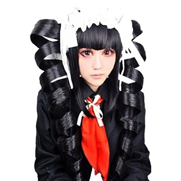 Anogol Hair Cap + Anime Black Cosplay Wig Ponytails Synthetic Costume For Party Halloween Costume wig