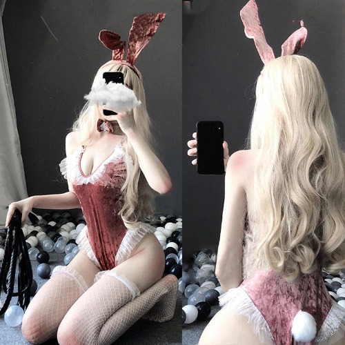 Bunny Lace Outfit - Red with Stockings