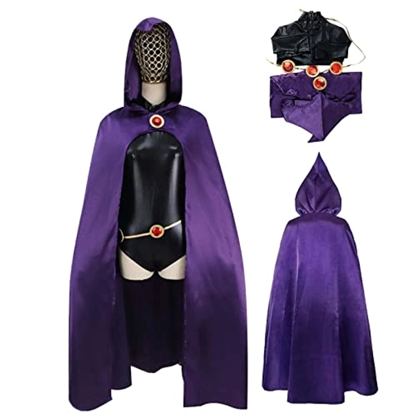 TeenTitans-Raven Cosplay Costume,Deluxe Jumpsuit Belt With Purple Cloak Halloween Uniform Cosplay Costume For Women
