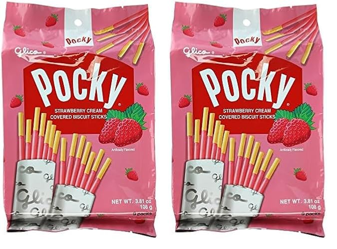 Glico Pocky, Strawberry Cream Covered Biscuit Sticks (9 Individual Bags), 3.81 oz (Pack of 2) - Strawberry - 3.81 Ounce (Pack of 2)