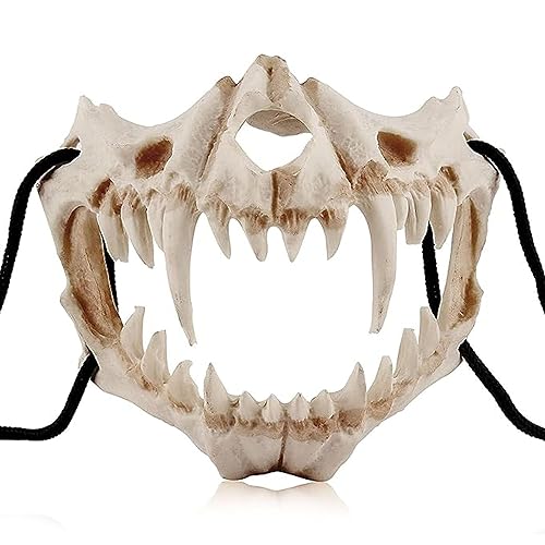 GB4 Japanese Halloween Mask Resin Mask Half Face Skull Scary Mask Cosplay Decorative - Color a