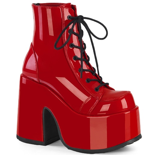 Demonia CAMEL-203 | Red Patent Leather Ankle Boots - 07 / Red
