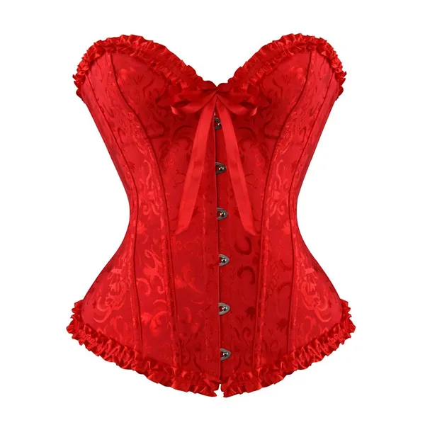 frawirshau Women's Lace Up Boned Overbust Corset Bustier Lingerie Bodyshaper Top - X-Large Red
