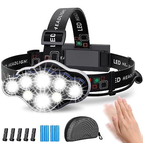 MLIAIMCE Lampe Frontale,Torche Frontale 18000 Lumens 8 LED 8 Modes d'éclairage,Lampe Frontale LED Ultra Puissante Rechargeable USB 90° Réglable Étanche et Léger Pour Pêche,Camping,Lecture,Randonnée - Noir
