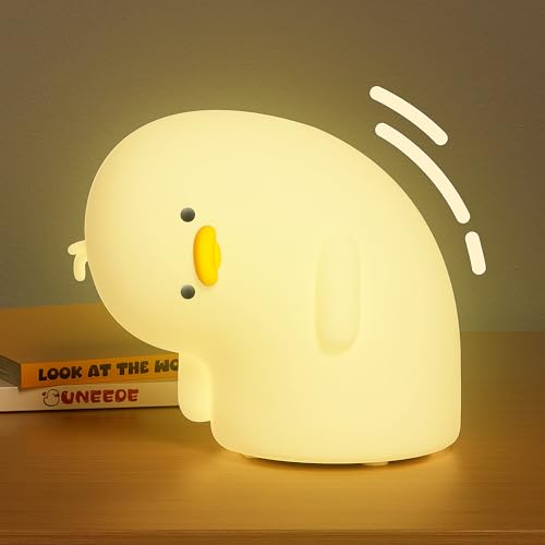 UNEEDE LED Cute Duck Night Light, Why Duck Silicone Nursery Night Light Rechargeable 3 dimmable Levels Table Lamp with Touch Sensor for Bedrooms(White). - Why Duck White